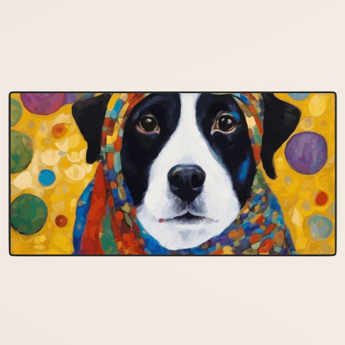 Gustav Klimt Style Dog with Colorful Scarf Desk Mat Gallery Image 3