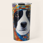 Gustav Klimt Style Dog with Colorful Scarf Travel Mug Gallery Image 1