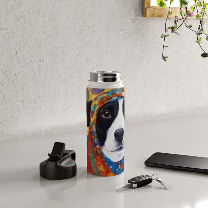 Gustav Klimt Style Dog with Colorful Scarf Water Bottle Gallery Image 4
