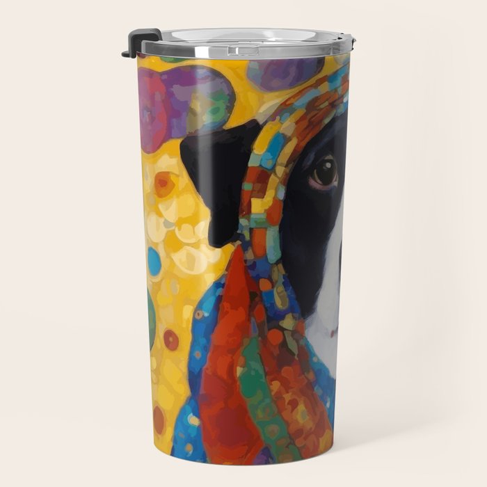 Gustav Klimt Style Dog with Colorful Scarf Travel Mug Gallery Image 3