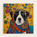 Gustav Klimt Style Dog with Colorful Scarf Wood Wall Art Gallery Image 1
