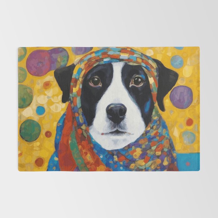 Gustav Klimt Style Dog with Colorful Scarf Rug Gallery Image 2