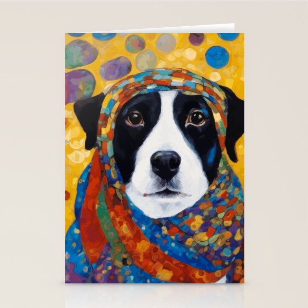 Gustav Klimt Style Dog with Colorful Scarf Stationery Card Gallery Image 2