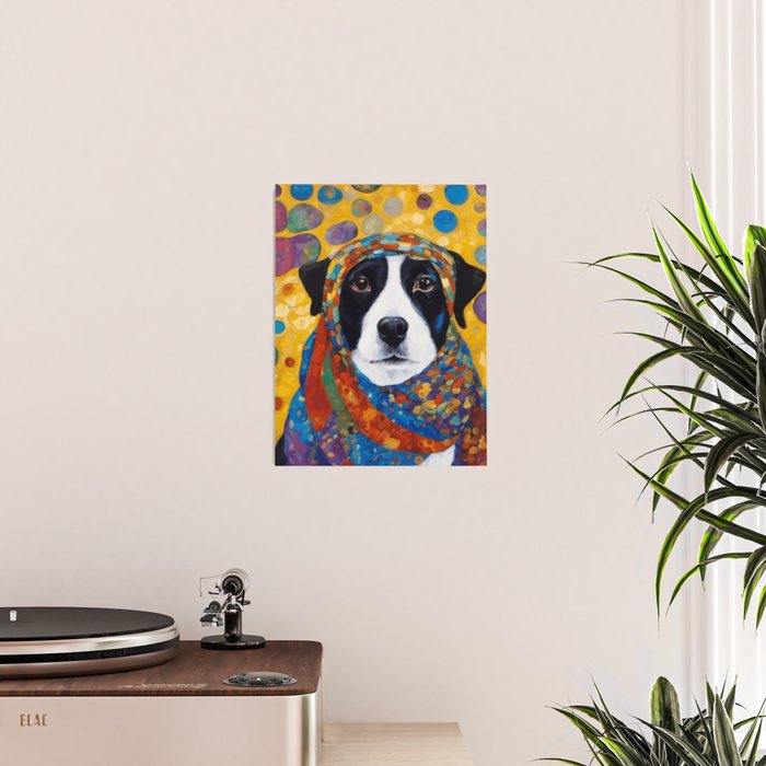 Gustav Klimt Style Dog with Colorful Scarf Poster Gallery Image 2