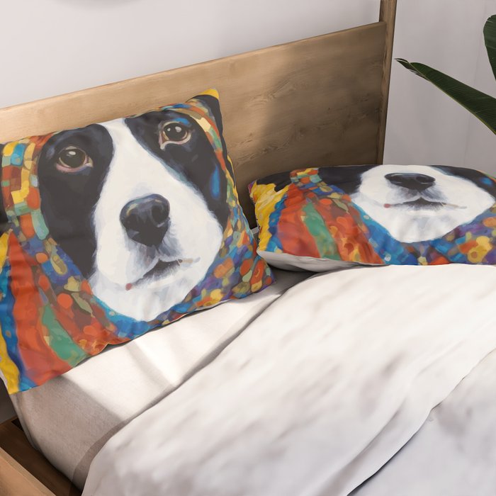 Gustav Klimt Style Dog with Colorful Scarf Pillow Sham Gallery Image 2