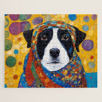 Gustav Klimt Style Dog with Colorful Scarf Jigsaw Puzzle Gallery Image 1