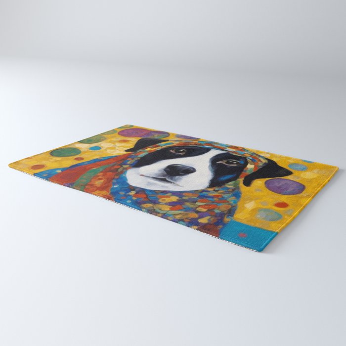 Gustav Klimt Style Dog with Colorful Scarf Rug Gallery Image 3