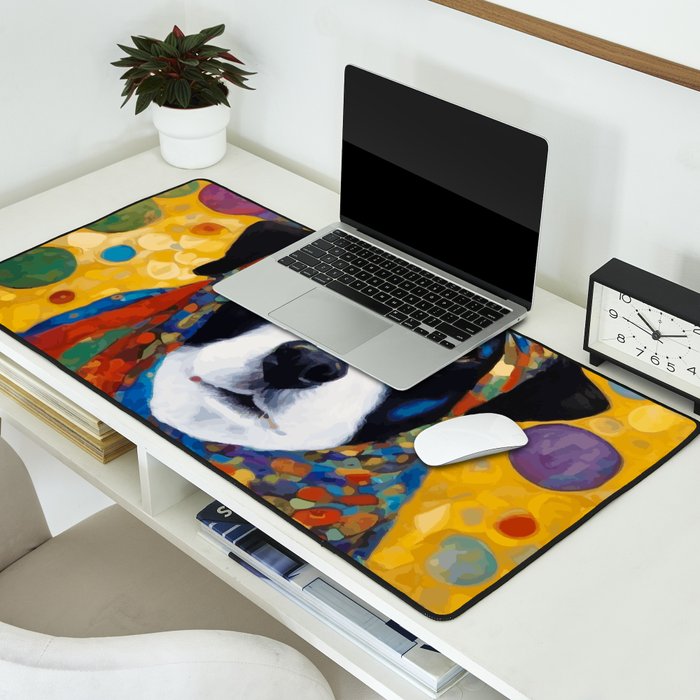Gustav Klimt Style Dog with Colorful Scarf Desk Mat Gallery Image 2