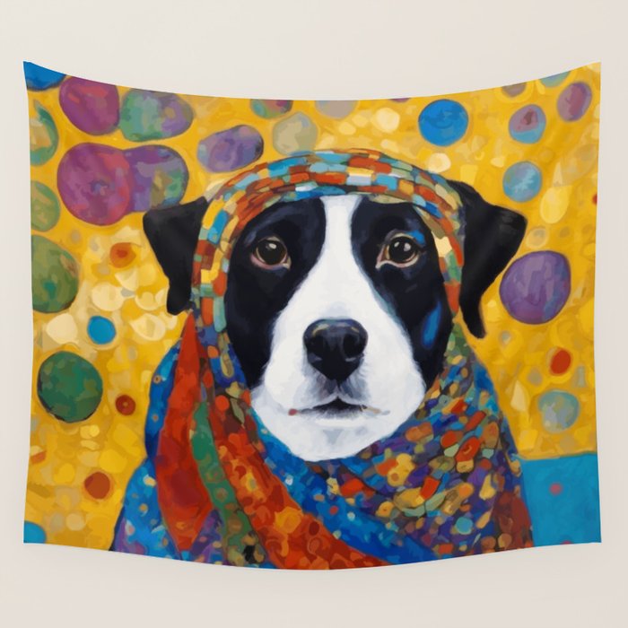 Gustav Klimt Style Dog with Colorful Scarf Wall Tapestry Gallery Image 4