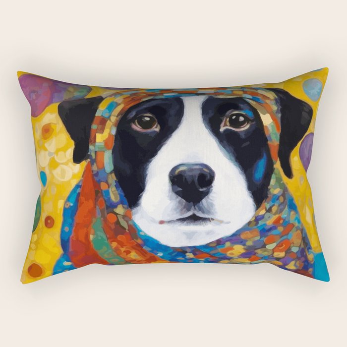 Gustav Klimt Style Dog with Colorful Scarf Rectangular Pillow Gallery Image 1