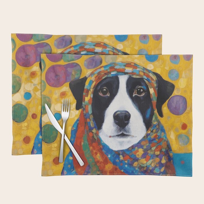 Gustav Klimt Style Dog with Colorful Scarf Placemat Gallery Image 1