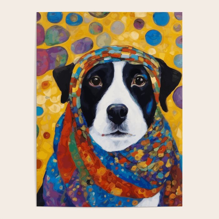 Gustav Klimt Style Dog with Colorful Scarf Poster Gallery Image 4