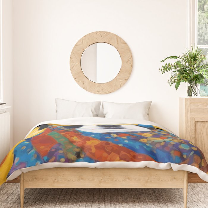 Gustav Klimt Style Dog with Colorful Scarf Duvet Cover Gallery Image 3
