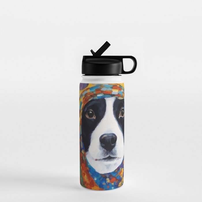 Gustav Klimt Style Dog with Colorful Scarf Water Bottle Gallery Image 1