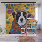 Gustav Klimt Style Dog with Colorful Scarf Wall Mural Gallery Image 1