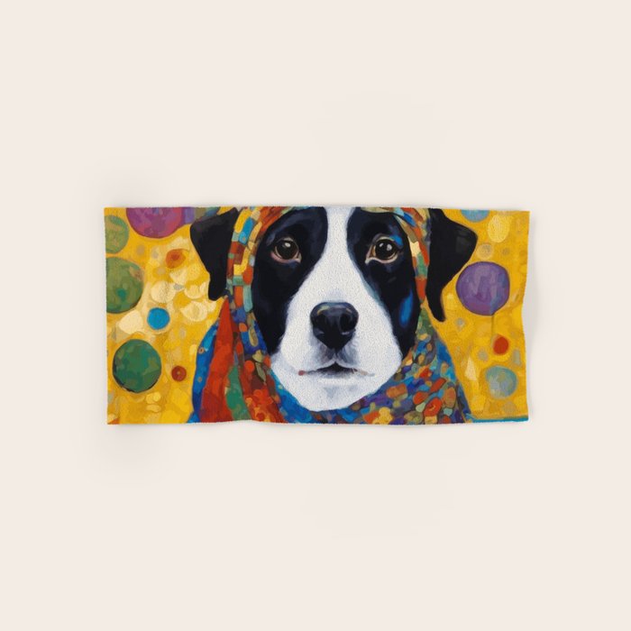 Gustav Klimt Style Dog with Colorful Scarf Bath Towel Gallery Image 1