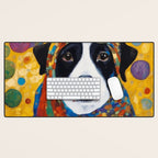 Gustav Klimt Style Dog with Colorful Scarf Desk Mat Gallery Image 1