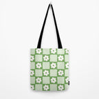 Retro Flower Checker in Forest Green Tote Bag Gallery Image 2