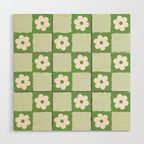 Retro Flower Checker in Forest Green Wood Wall Art Gallery Image 1