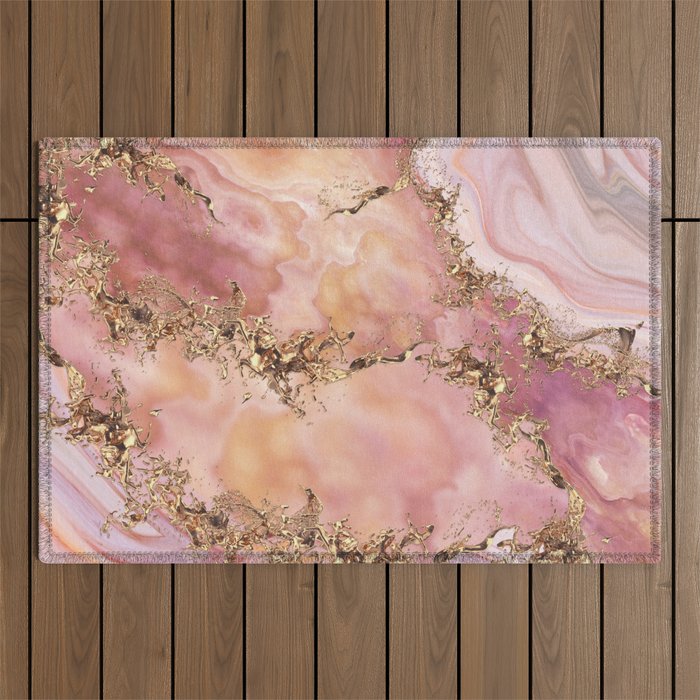 Rose quartz and pastel pink marble Outdoor Rug Gallery Image 1