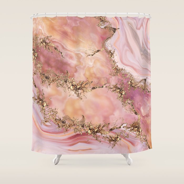 Rose quartz and pastel pink marble Shower Curtain Gallery Image 1