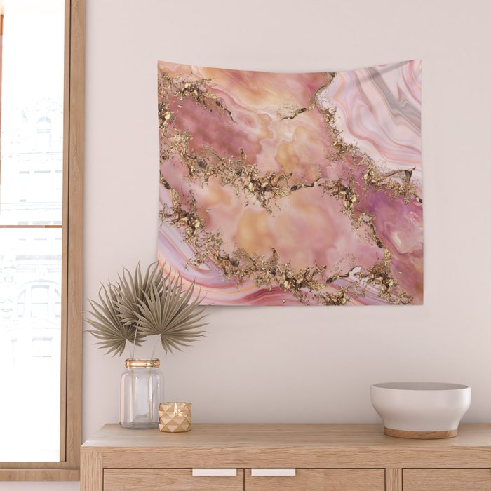 Rose quartz and pastel pink marble Wall Tapestry Gallery Image 2