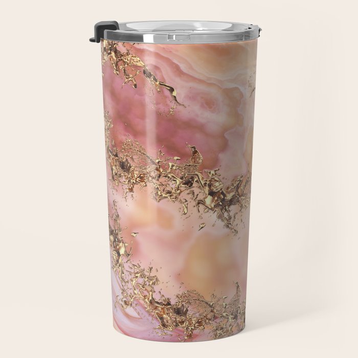 Rose quartz and pastel pink marble Travel Mug Gallery Image 3