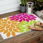 Bold Colorful Hot Pink Lime Orange Dahlia Flower Burst Petals Outdoor Rug Gallery Image 2