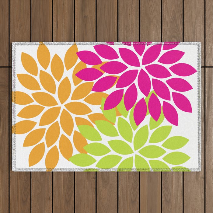 Bold Colorful Hot Pink Lime Orange Dahlia Flower Burst Petals Outdoor Rug Gallery Image 1