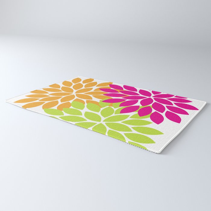 Bold Colorful Hot Pink Lime Orange Dahlia Flower Burst Petals Rug Gallery Image 3