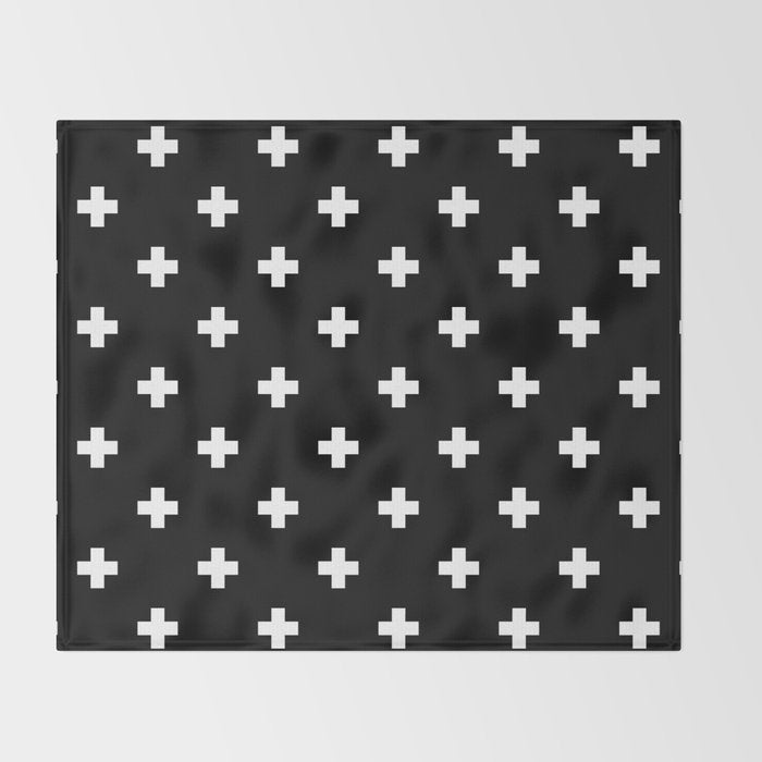 Swiss cross pattern white on black Throw Blanket Gallery Image 2