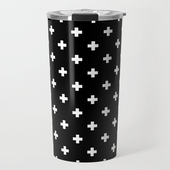 Swiss cross pattern white on black Travel Mug Gallery Image 1