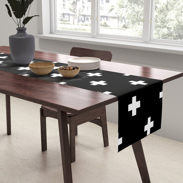 Swiss cross pattern white on black Table Runner Gallery Image 2