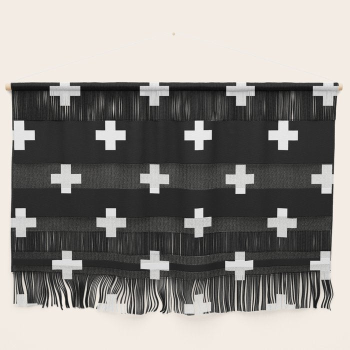 Swiss cross pattern white on black Wall Hanging Gallery Image 1