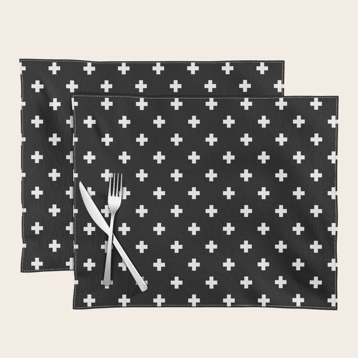 Swiss cross pattern white on black Placemat Gallery Image 1