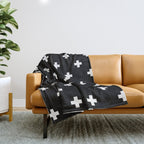 Swiss cross pattern white on black Throw Blanket Gallery Image 1