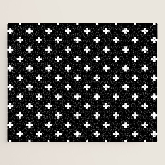 Swiss cross pattern white on black Jigsaw Puzzle Gallery Image 1