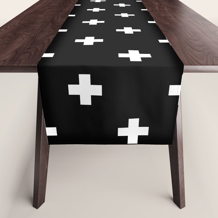 Swiss cross pattern white on black Table Runner Gallery Image 1