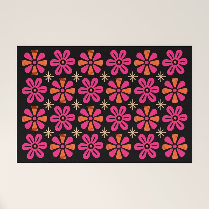 Retro Mid Century Modern Floral Pattern Welcome Mat Gallery Image 1