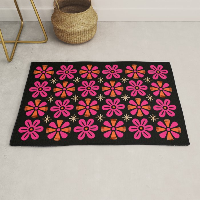 Retro Mid Century Modern Floral Pattern Rug Gallery Image 1