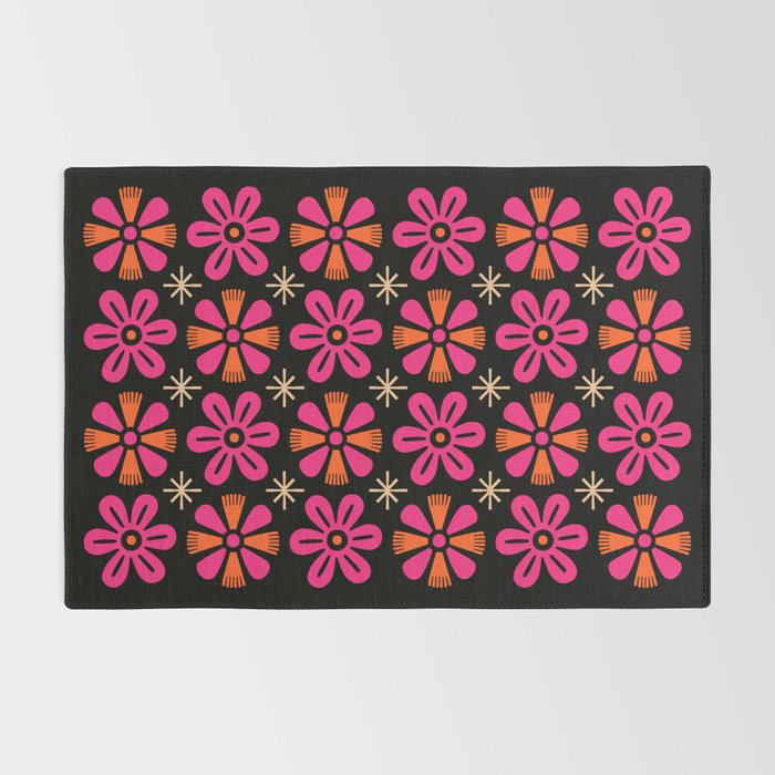 Retro Mid Century Modern Floral Pattern Rug Gallery Image 2