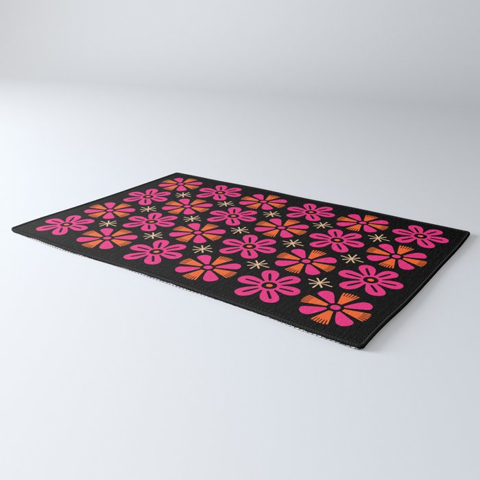 Retro Mid Century Modern Floral Pattern Rug Gallery Image 3