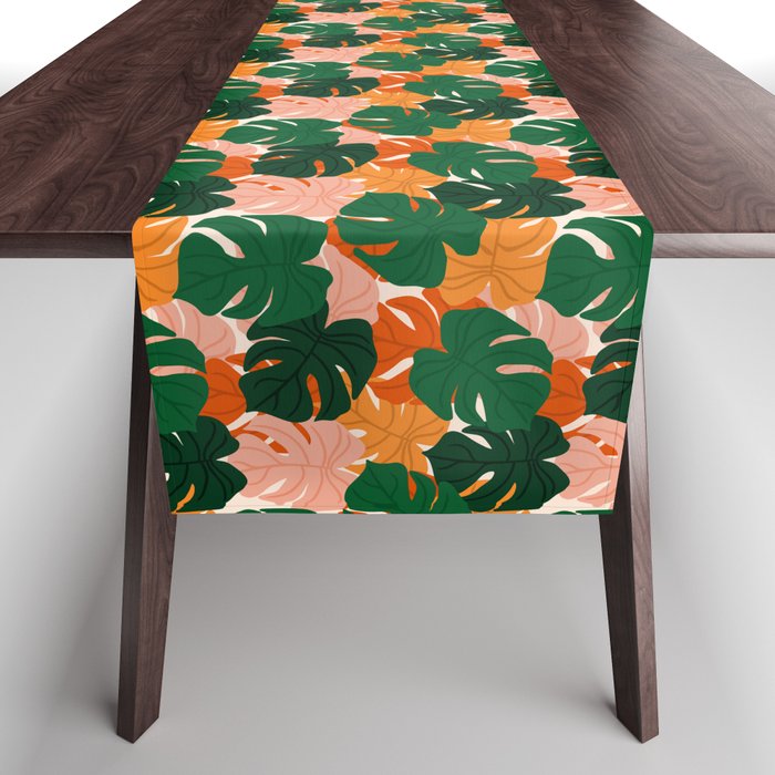 Vibrant Monstera Leaf Pattern Table Runner Gallery Image 1