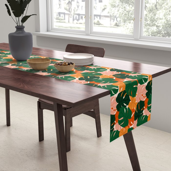 Vibrant Monstera Leaf Pattern Table Runner Gallery Image 2