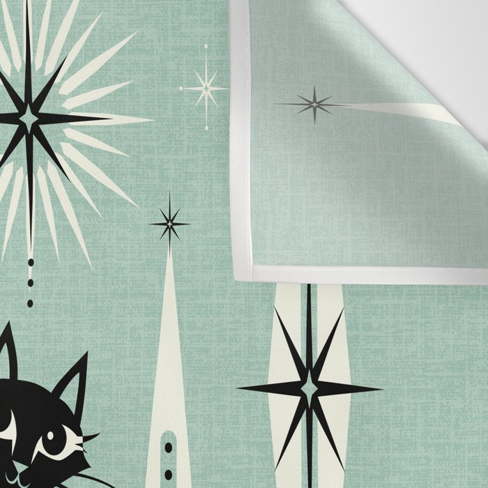 Mid Century Meow Retro Atomic Cats Mint Wall Tapestry Gallery Image 3