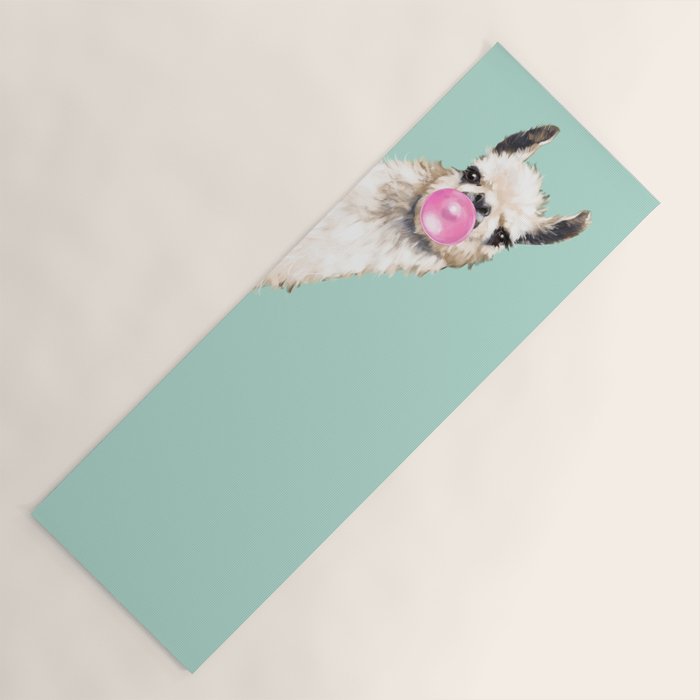 Bubble Gum Sneaky Llama in Green Yoga Mat Gallery Image 1