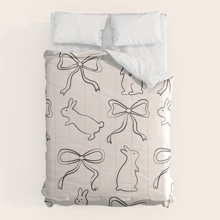 Ribbon Bows and Bunnies in Black and Linen White Comforter Gallery Image 6