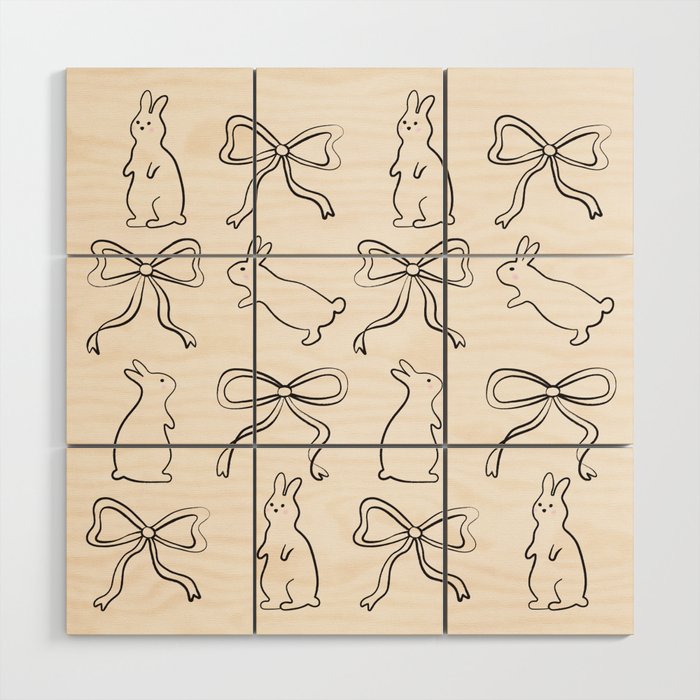 Ribbon Bows and Bunnies in Black and Linen White Wood Wall Art Gallery Image 1
