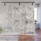 Ribbon Bows and Bunnies in Black and Linen White Wall Mural Gallery Image 1