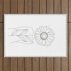 Minimalistic Line Art of Woman with Sunflower Outdoor Rug Gallery Image 1